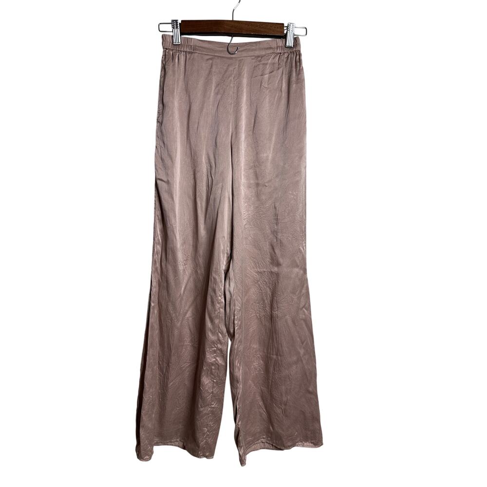 Lunya Washable Silk High Rise Wide Leg Side Slit Pants XS Otium Tan